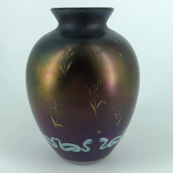 Vintage Unique Snake Iridescent Amethyst Glass Vase